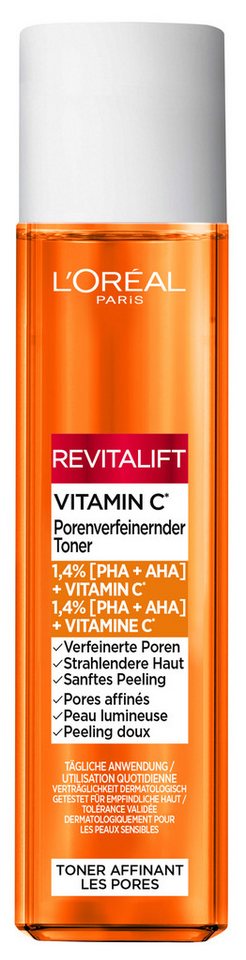 L'ORÉAL PARIS Gesichtsfluid L'Oréal Paris Vitamin C Porenverfeinernder Toner, 1.4% PHA & AHA sorgen für sanftes Peeling, auch für empfindliche Haut. von L'ORÉAL PARIS