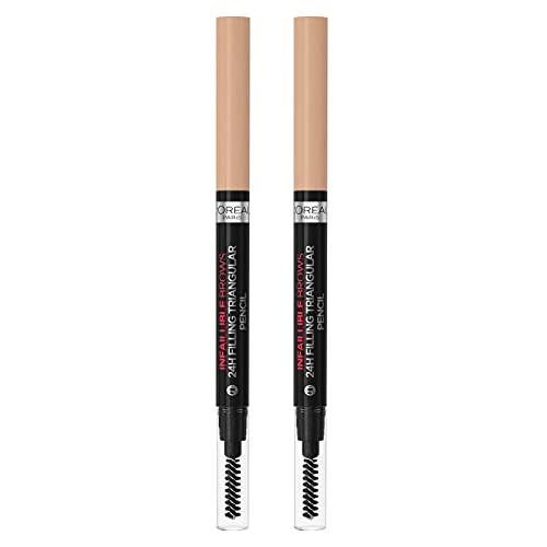 L'Oréal Paris Infaillible Brows 24h Filling Triangular Augenbrauenstift Temperierbarer Augenbrauenstift mit Kamm und dreieckiger Spitze, Farbe 7.0 Blonde – 2 Kosmetika von L'Oreal Paris