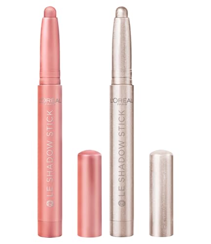 L'Oréal Paris Lidschattenstift, intensive Farbe, langanhaltend, Le Shadow 100 Ice Sparkle + 245 Allur Rose Cremige Textur, hochpigmentiert und einfach aufzutragen – 2er-Set von L'OREAL PARIS