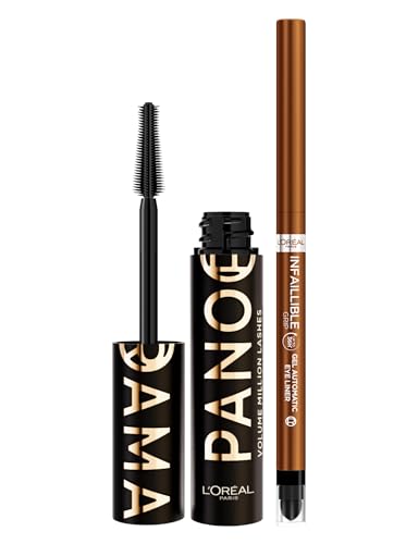 L'Oréal Paris Mascara Panorama All Night Black Farbe Schwarz Langer Halt 24h + Automatischer Eyeliner Bronze Blaze Infaillible Grip 36H Waterproof Espresso Farbe - Set mit 2 von L'OREAL PARIS