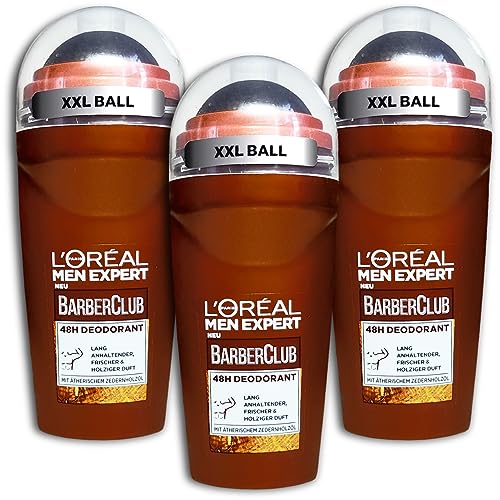 3 er Pack L’Oréal Paris men expert Deo Roll-on Barber Club Antitranspirant mit holzigem Duft 3 x 50 ml (3) von L'ORÉAL