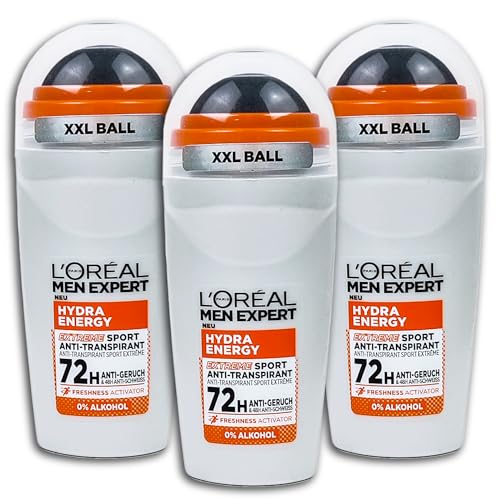 3 er Pack Loreal MEN EXPERT Hydra Energy Extreme Sport Anti-Transpirant Deo Roll On 3 x 50 ml von L'ORÉAL