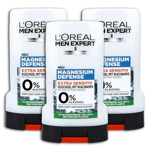 3 er Set Loreal MEN EXPERT Magnesium Defense Extra Sensitiv Duschgel 3 x 250 ml von L'ORÉAL