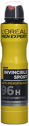 L'Oréal Men Expert Invincible Sport 96H Anti-Transpirant Spray, bekämpft Schweiß & Geruch, mit Magnesia & frischem holzigem Duft, Für aktive Männer, langanhaltende Trockenheit, 6 x 250 ml von L'ORÉAL