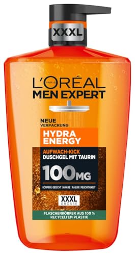 Hydra Energy Set aus L'Oréal Men Expert XXXL Duschgel, Augen Roll-On, Vitamin C Serum und XXL Feuchtigkeitspflege – gegen müde Haut mit Vitamin C, Taurin und Koffein von L'Oréal Men Expert