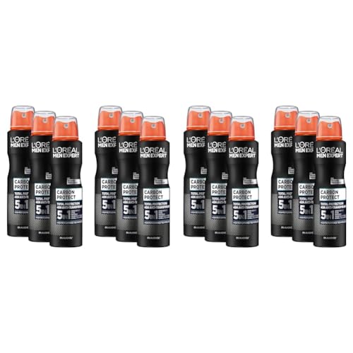 L'Oréal Men Expert 5-in-1 Deospray für Männer, Bodyspray gegen starken Schweißgeruch, Schwitzen, Achselnässe und weiße Rückstände, Herren Deo Antitranspirant ohne Alkohol, Carbon Protect, 6 x 150 ml von L'Oréal Men Expert