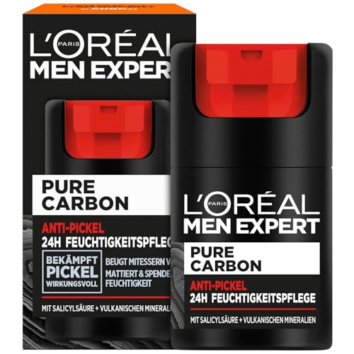 L'Oréal Men Expert Anti-Pickel Gesichtspflege für Männer, Feuchtigkeitscreme gegen Mitesser und Pickel Unreinheiten, Gesichtscreme für Herren mit Salicylsäure, Pure Carbon, 1 x 50 ml von L'Oréal Men Expert