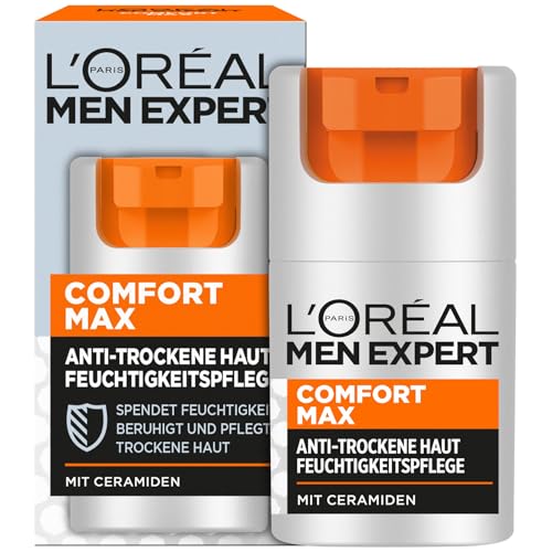 L'Oréal Men Expert Gesichtspflege gegen trockene Haut für Männer, Feuchtigkeitsspendende Feuchtigkeitscreme für strapazierte Haut, Gesichtscreme für Herren mit Ceramiden, Comfort Max, 1 x 50 ml von L'Oréal Men Expert