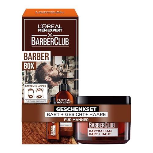 L'Oréal Men Expert Barber Club Advanced Pflegeset für Männer, Mit XXL Bartshampoo, Bartöl und Bartbalsam, Set für Herren mit holzigem Duft und ätherischem Zedernholzöl, Barber Club, 3-teilig von L'Oréal Men Expert