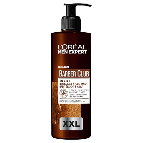 L'Oréal Men Expert XXL 3-in-1 Bartshampoo für Männer, Bartseife für Bart, Gesicht und Haar, Herren Bartpflege gegen Schuppen mit ätherischem Zedernholzöl, Barber Club, [Amazon Exclusive], 1 x 400 ml von L'Oréal Men Expert