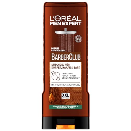 L'Oréal Men Expert XXL Duschgel und Shampoo für Männer, Duschbad zur Reinigung von Körper, Haar, Gesicht und Bart, Herren Körperpflege mit holzigem Duft und Zedernholzöl, Barber Club, 1 x 400 ml von L'Oréal Men Expert