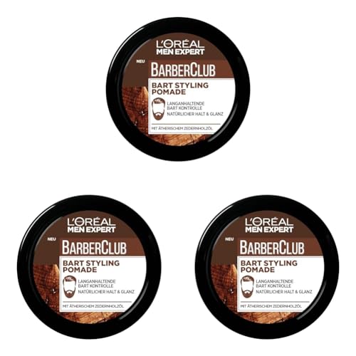 L'Oréal Men Expert Bart Styling Pomade für Männer, Haar- und Bartwachs für einen definierten Style, Bartpflege für Herren mit holzigem Duft und ätherischem Zedernholzöl, Barber Club, 1 x 75 ml von L'Oréal Men Expert