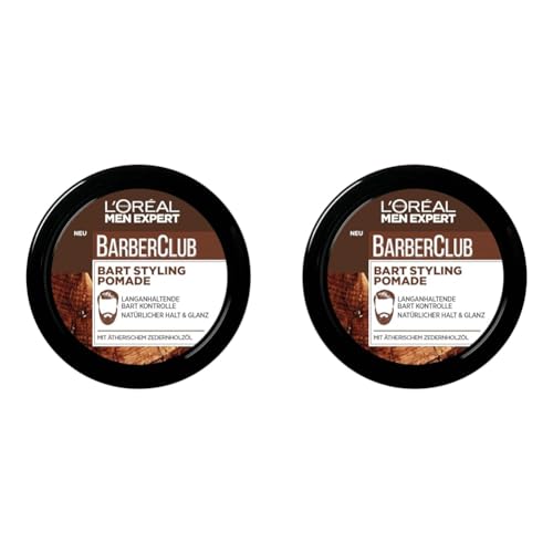 L'Oréal Men Expert Bart Styling Pomade für Männer, Haar- und Bartwachs für einen definierten Style, Bartpflege für Herren mit holzigem Duft und ätherischem Zedernholzöl, Barber Club, 1 x 75 ml von L'Oréal Men Expert