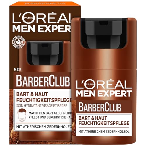 L'Oréal Men Expert Bart & Haut Feuchtigkeitspflege für Männer, Feuchtigkeitscreme für den 3-Tage-Bart, Gesichtscreme für Herren mit holzigem Duft und ätherischem Zedernholzöl, Barber Club, 1 x 50 ml von L'Oréal Men Expert