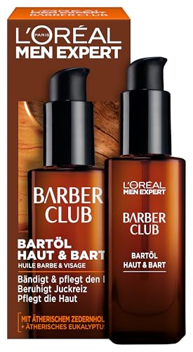L'Oréal Men Expert Bartöl für Männer, Unterstützung beim gesunden Bartwachstum, Beruhigende Bartpflege für Herren mit holzigem Duft und ätherischem Zedernholzöl, Barber Club, 1 x 30 ml von L'Oréal Men Expert