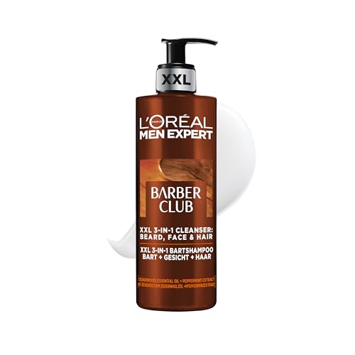 L'Oréal Men Expert XXL 3-in-1 Bartshampoo für Männer, Für Bart, Gesicht und Haar, Beruhigende Bartpflege für Männer gegen Schuppen mit Zedernholzöl, Barber Club, 1 x 400 ml von L'Oréal Men Expert