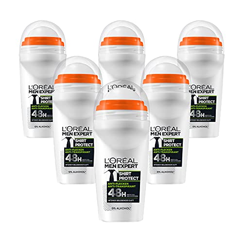 L'Oréal Men Expert Deo für Männer, Anti-Flecken Deoroller mit intensiv belebendem Duft für bis zu 72 Stunden Frische, Shirt Protect, 6 x 50 ml von L'Oréal Men Expert