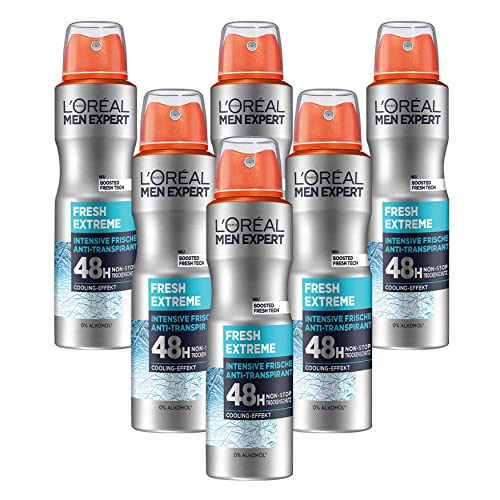 L'Oréal Men Expert Deo für Männer, Effektives Deospray mit integriertem Cooling-Effekt für bis zu 48 Stunden Frische, Fresh Extreme, 6 x 150 ml von L'Oréal Men Expert