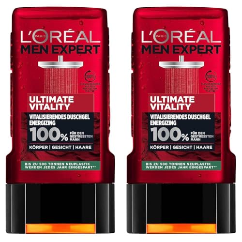 L'Oréal Men Expert Duschgel für Körper, Gesicht und Haare, Ice Effekt und extra Cooling-Kick für Männer, Ultimate Vitality, 1 x 250 ml (Packung mit 2) von L'Oréal Men Expert