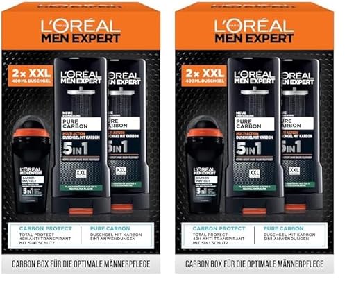 L'Oréal Men Expert Geschenkset für Männer mit 5-in-1 Deodorant und XXL 5in1 Duschgel für Haar, Körper und Gesicht, Vorteilspack mit Carbon Protect Deoroller und Pure Carbon Bodywash, 3-teilig von L'Oréal Men Expert