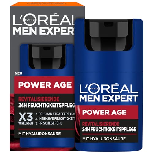 L'Oréal Men Expert Gesichtspflege gegen Falten für Männer, Anti-Aging Feuchtigkeitscreme für müde und matte Haut, Gesichtscreme für Herren mit Hyaluronsäure, Power Age, 1 x 50 ml von L'Oréal Men Expert