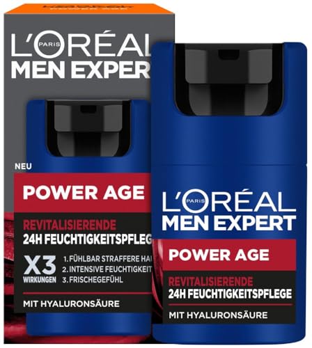 L'Oréal Men Expert Gesichtspflege gegen Falten für Männer, Anti-Aging Feuchtigkeitscreme für müde und matte Haut, Gesichtscreme für Herren mit Hyaluronsäure, Power Age, 1 x 50 ml von L'Oréal Men Expert