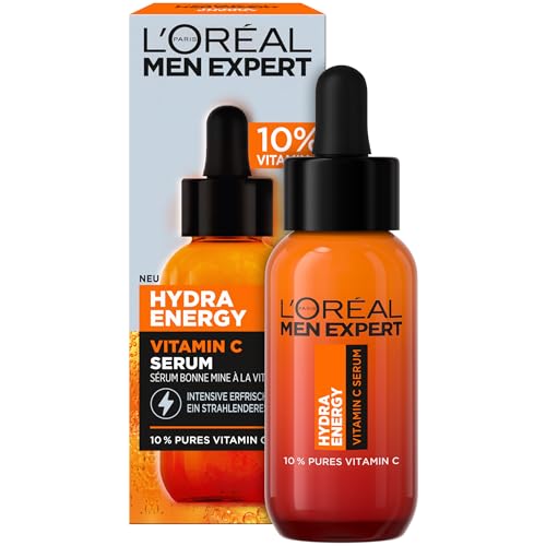 L'Oréal Men Expert Vitamin C Gesichtsserum für Männer, Belebende Feuchtigkeitspflege für ein strahlendes Aussehen, Herren Serum hochdosiert mit 10% purem Vitamin C, Hydra Energy, 1 x 30 ml von L'Oréal Men Expert