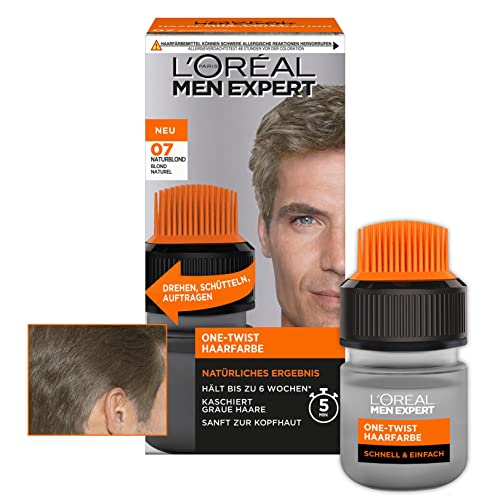 L'Oréal Men Expert Haarfarbe für Männer, 100% Grauhaarabdeckung und 6 Wochen Halt, Für alle Haartypen geeignet, One-Twist Haartönung, Nr. 7 Natürliches Blond, 1 Stück von L'Oréal Men Expert