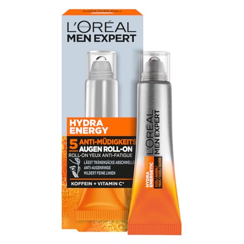 L'Oréal Men Expert Augen Roll-On gegen müde Haut für Männer, Belebende Augenpflege gegen Falten und Augenringe, Herren Feuchtigkeitspflege mit Vitamin C und Koffein, Hydra Energy, 1 x 10 ml von L'Oréal Men Expert