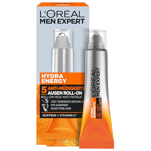 L'Oréal Men Expert Augen Roll-On gegen müde Haut für Männer, Belebende Augenpflege gegen Falten und Augenringe, Herren Feuchtigkeitspflege mit Vitamin C und Koffein, Hydra Energy, 1 x 10 ml von L'Oréal Men Expert