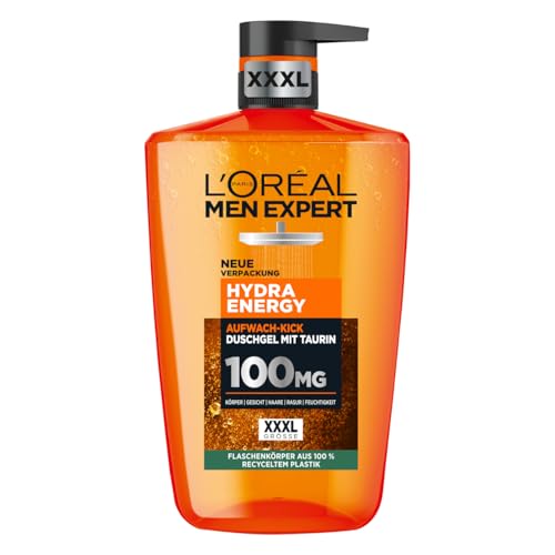 L'Oréal Men Expert XXXL Duschgel und Shampoo für Männer, Duschbad zur Reinigung von Körper, Haar und Gesicht, Herren Körperpflege für langanhaltende Frische mit Taurin, Hydra Energy, 1 x 1000 ml von L'Oréal Men Expert