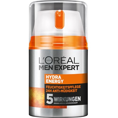 L'Oréal Men Expert Gesichtspflege für Männer, Feuchtigkeitscreme mit Guarana und 4x mehr Vitamin C, Hydra Energy Feuchtigkeitspflege 24H Anti-Müdigkeit, 2 x 50 ml von L'Oréal Men Expert