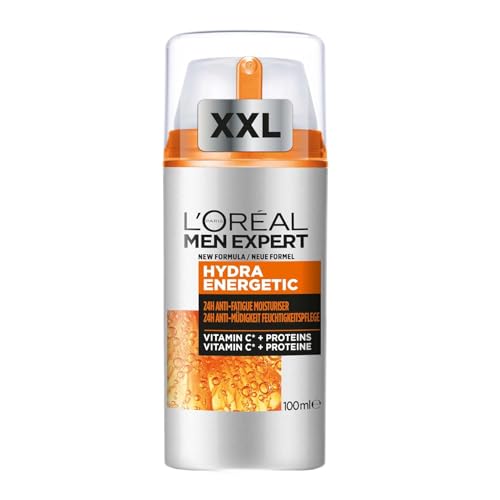 L'Oréal Men Expert XXL Gesichtspflege gegen müde Haut für Männer, Belebende Feuchtigkeitscreme 24H Anti-Müdigkeit, Gesichtscreme für Herren mit Vitamin C, Hydra Energy, [Amazon Exclusive], 1 x 100 ml von L'Oréal Men Expert