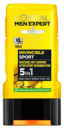 L'Oréal Men Expert Invincible Sport Duschgel, mit Zitrusduft reinigt Gesicht, Körper und Haare ohne auszutrocknen regeneriert Muskeln nach Sport (3 x 300 ml) von L'Oréal Men Expert