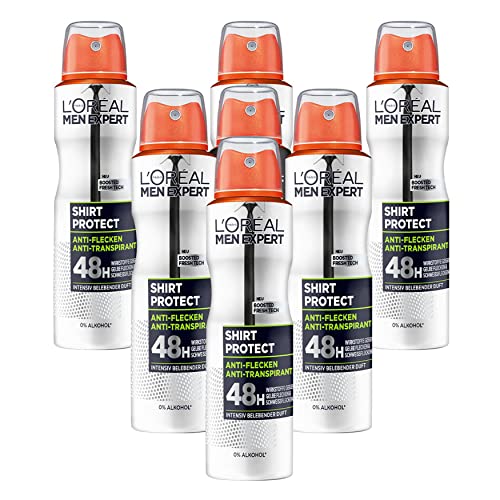 L'Oréal Men Expert Körperpflege, Anti-Flecken Deospray für Männer mit intensiv belebendem Duft für bis zu 48 Stunden Frische, Shirt Control, 6 x 150 ml von L'Oréal Men Expert