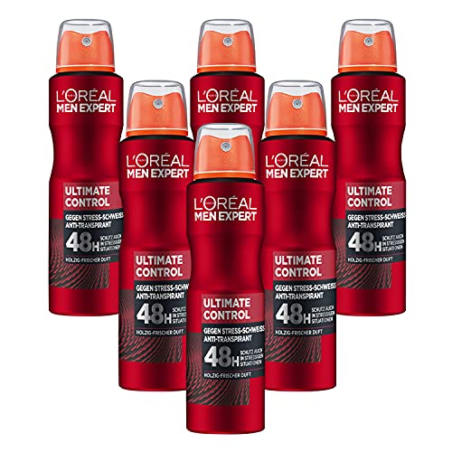 L'Oréal Men Expert Körperpflege, Effektives Deospray für Männer gegen Stressschweiß für bis zu 48 Stunden Frische, Ultimate Control, 6 x 150 ml von L'Oréal Men Expert
