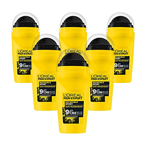 L'Oréal Men Expert Kompaktes Deo für Männer, Langanhaltender Deoroller gegen Schweiß mit 96 Stunden Wirkung, Invincible Sport, 6 x 50 ml von L'Oréal Men Expert