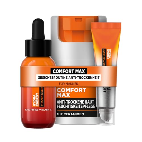 L'Oréal Men Expert Pflegeset gegen trockene Haut für Männer, Mit Gesichtscreme, Gesichtsserum und Augen Roll-On, Set für Herren mit Vitamin C und Ceramiden, Hydra Energy, Comfort Max, 3-teilig L'Oréal Men Expert Pflegeset gegen trockene Haut für Männer, Mit Gesichtscreme, Gesichtsserum und Augen Roll-On, Set für Herren mit Vitamin C und Ceramiden, Hydra Energy, Comfort Max, 3-teilig von L'Oréal Men Expert