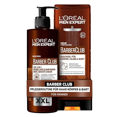 L'Oréal Men Expert Pflegeset mit Bartshampoo und XXL Duschgel, Für Körper, Haare und einen gepflegten Bart, Mit Zedernholzöl, Barber Club, 2-teilig von L'Oréal Men Expert