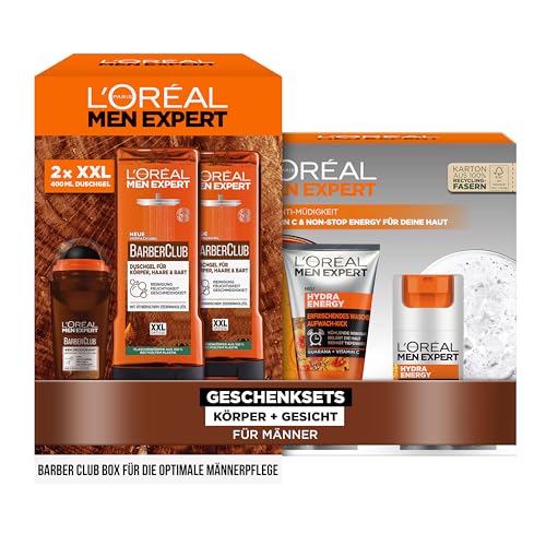 L'Oréal Men Expert Pflegesets für Gesicht und Körper für Männer, Mit Waschgel, Gesichtscreme, 2x Duschgel und Deo Roll-On, Geschenkset für Herren, Hydra Energy, Barber Club, 5-teilig L'Oréal Men Expert Pflegesets für Gesicht und Körper für Männer, Mit Waschgel, Gesichtscreme, 2x Duschgel und Deo Roll-On, Geschenkset für Herren, Hydra Energy, Barber Club, 5-teilig von L'Oréal Men Expert