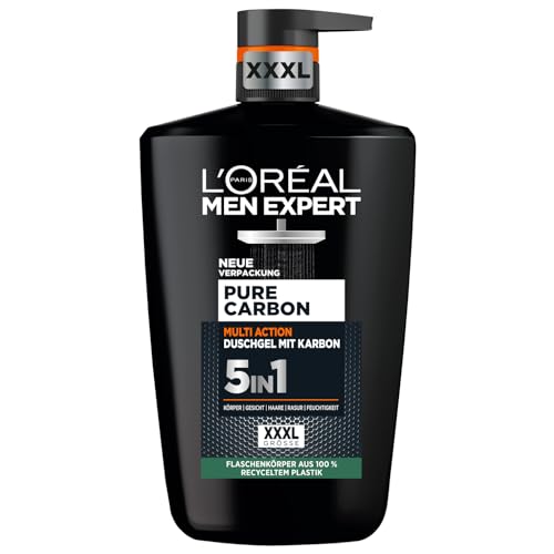 L'Oréal Men Expert XXXL 5in1 Duschgel und Shampoo für Männer, Duschbad zur Reinigung von Körper, Haar und Gesicht, Herren Körperpflege für langanhaltende Frische mit Karbon, Pure Carbon, 1 x 1000 ml von L'ORÉAL