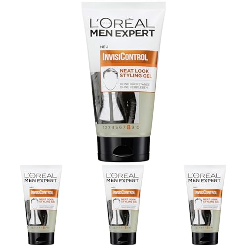 L'Oréal Men Expert Styling Gel für Männer, Neat Look Haarstyling-Gel zum Modellieren der Haare und natürliches Stylen der Haare, InvisiControl, 1 x 150 ml (Packung mit 4) von L'Oréal Men Expert