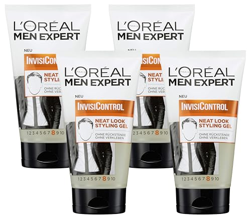 L'Oréal Men Expert Styling Gel für Männer, Neat Look Haarstyling-Gel zum Modellieren der Haare und natürliches Stylen der Haare, InvisiControl, 1 x 150 ml (Packung mit 4) von L'Oréal Men Expert