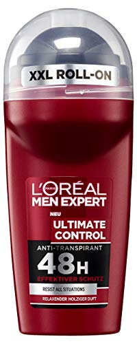 L'Oréal Men Expert Ultimate Control Deo Roll-On, schützt 48H gegen verschiedene Arten von Schweiß holzig-frischer Duft ohne Alkohol (6 x 50 ml) von L'Oréal Men Expert