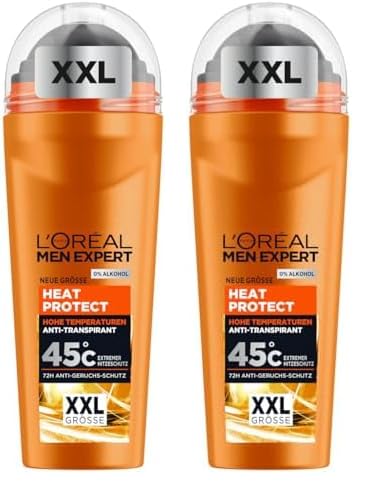 L'Oréal Men Expert XXL Deoroller für Männer, Deo Roll-On gegen Schweißgeruch, Schwitzen und Achselnässe, Herren Deodorant für hohe Temperaturen bis zu 45°C ohne Alkohol, Heat Protect, 1 x 100 ml von L'Oréal Men Expert