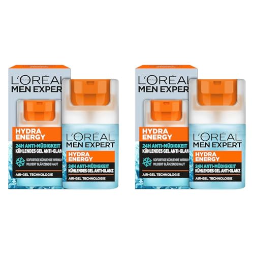 L'Oréal Men Expert kühlende Anti-Glanz Gesichtspflege für Männer, Mattierendes und erfrischendes Gel 24H Anti-Müdigkeit, Gesichtscreme für Herren mit Meeresquellwasser, Hydra Energy, 1 x 50 ml von L'Oréal Men Expert