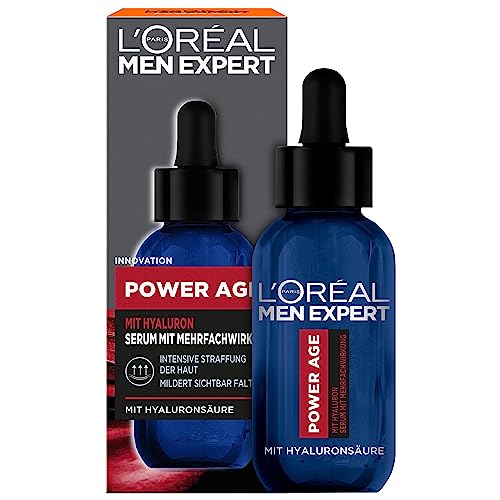 L'Oréal Men Expert Gesichtsserum gegen Falten für Männer, Anti-Aging Feuchtigkeitspflege für müde und matte Haut, Herren Serum hochdosiert mit Hyaluronsäure, Power Age, 1 x 30 ml von L'Oréal Men Expert