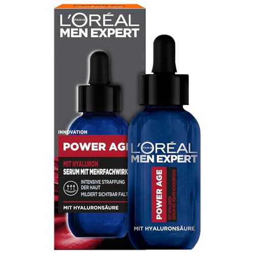 L'Oréal Men Expert Gesichtsserum gegen Falten für Männer, Anti-Aging Feuchtigkeitspflege für müde und matte Haut, Herren Serum hochdosiert mit Hyaluronsäure, Power Age, 1 x 30 ml von L'Oréal Men Expert