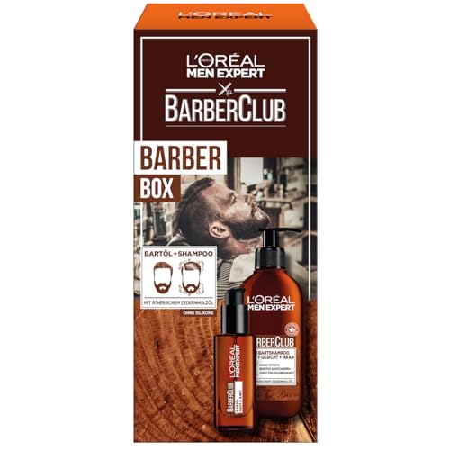 L'Oréal Men Expert Bartpflege-Set für Männer mit Bartshampoo und Bartöl, Mit ätherischem Zedernholzöl, Herren Geschenkset, Barber Club Set, 1 x 200 ml, 1 x 30 ml von L'Oréal Men Expert