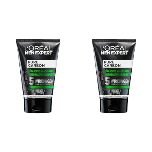 L'Oréal Paris Men Expert Waschgel für das Gesicht, Unreine Haut, Gesichtsreinigung für Männer, Pure Carbon Waschgel Anti-Hautunreinheiten, 1 x 100 ml (Packung mit 2) von L'Oréal Men Expert